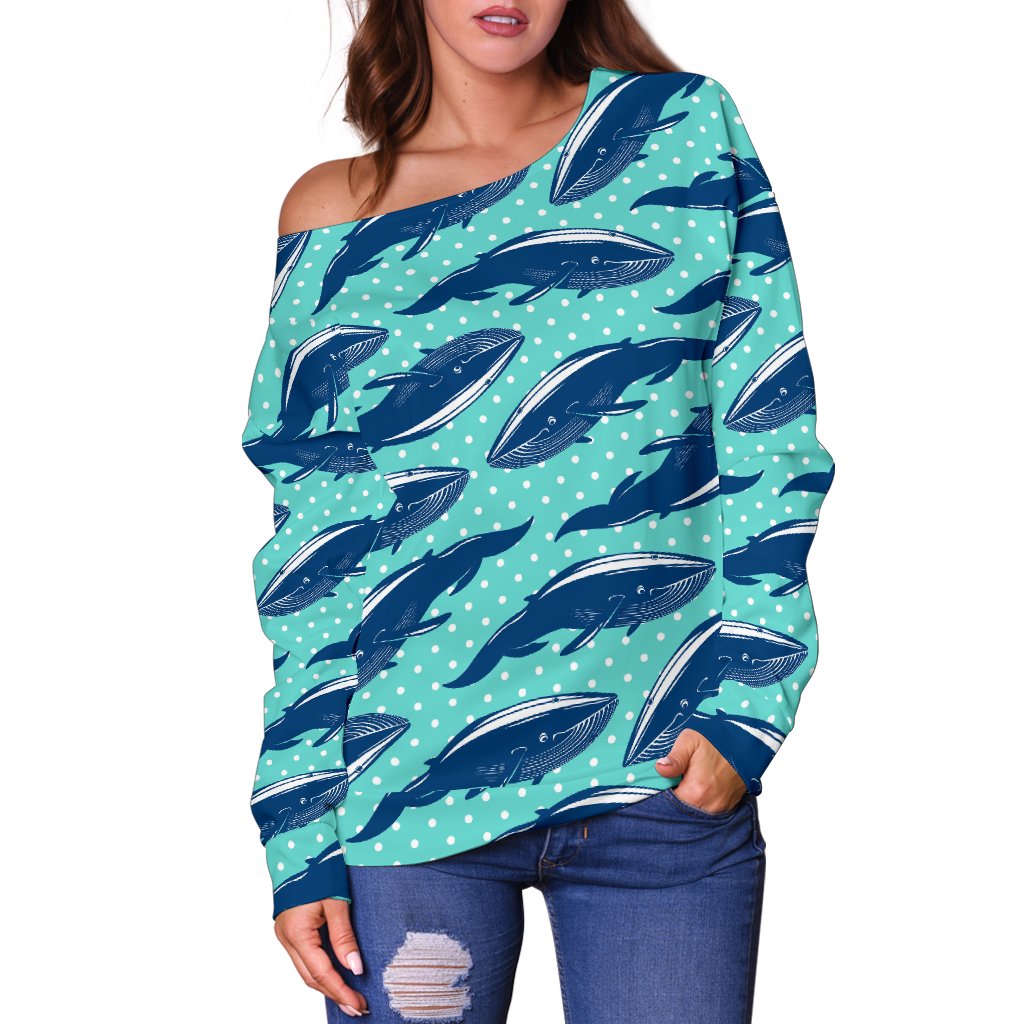 Whale Polka Dot Design Themed Print Off Shoulder Sweatshirt
