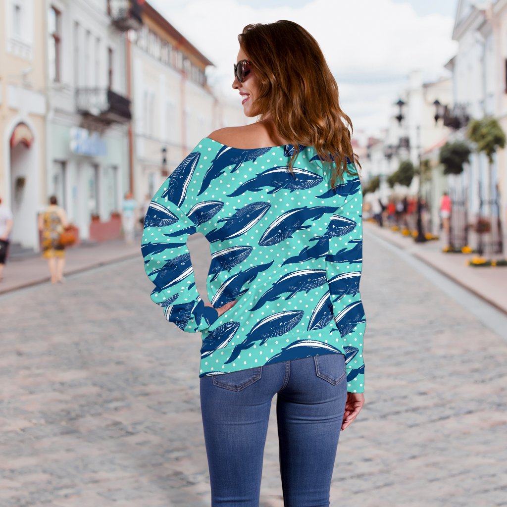 Whale Polka Dot Design Themed Print Off Shoulder Sweatshirt