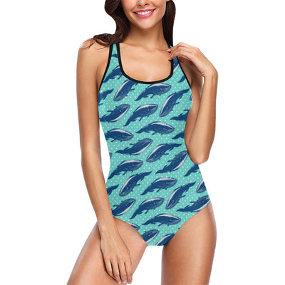 Whale Polka Dot Design Themed Print One Piece Swimsuit-JTAMIGO.COM