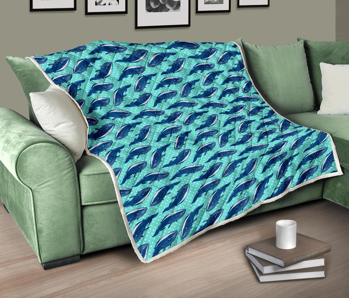 Whale Polka Dot Design Themed Print Premium Quilt-JTAMIGO.COM