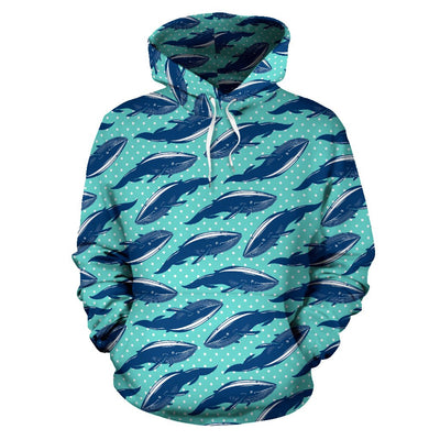 Whale Polka Dot Design Themed Print Pullover Hoodie