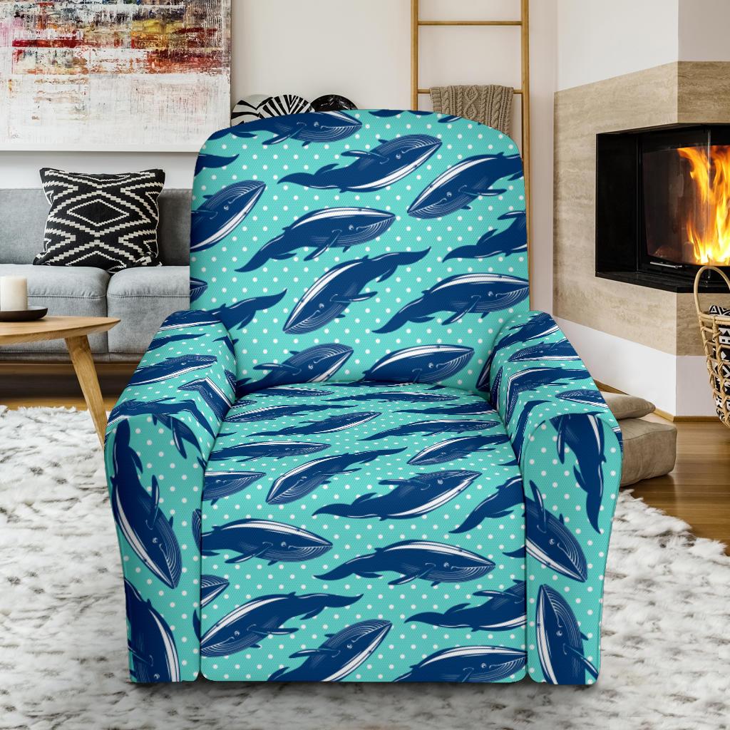 Whale Polka Dot Design Themed Print Single Sofa Slipcover -JTAMIGO.COM