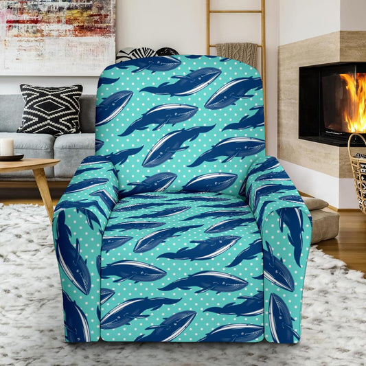 Whale Polka Dot Design Themed Print Single Sofa Slipcover -JTAMIGO.COM