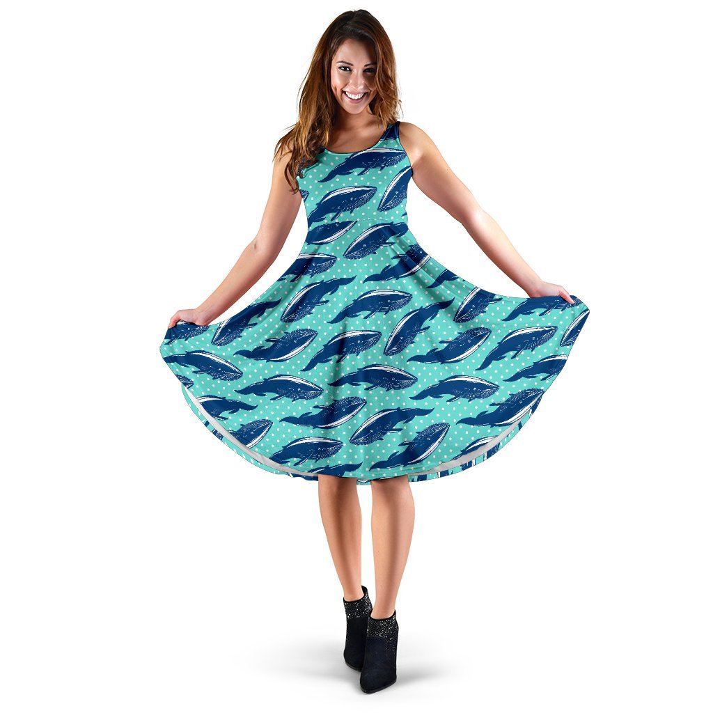 Whale Polka Dot Design Themed Print Sleeveless Dress