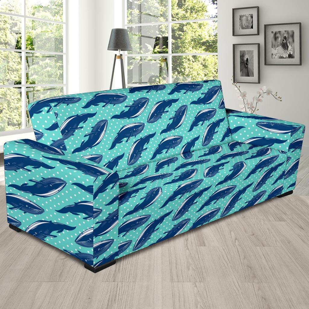 Whale Polka Dot Design Themed Print Sofa Slipcover-JTAMIGO.COM