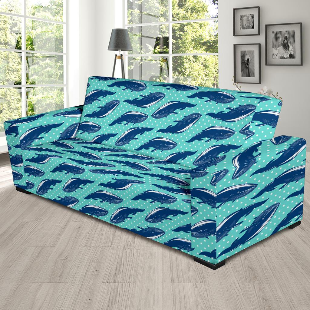 Whale Polka Dot Design Themed Print Sofa Slipcover-JTAMIGO.COM