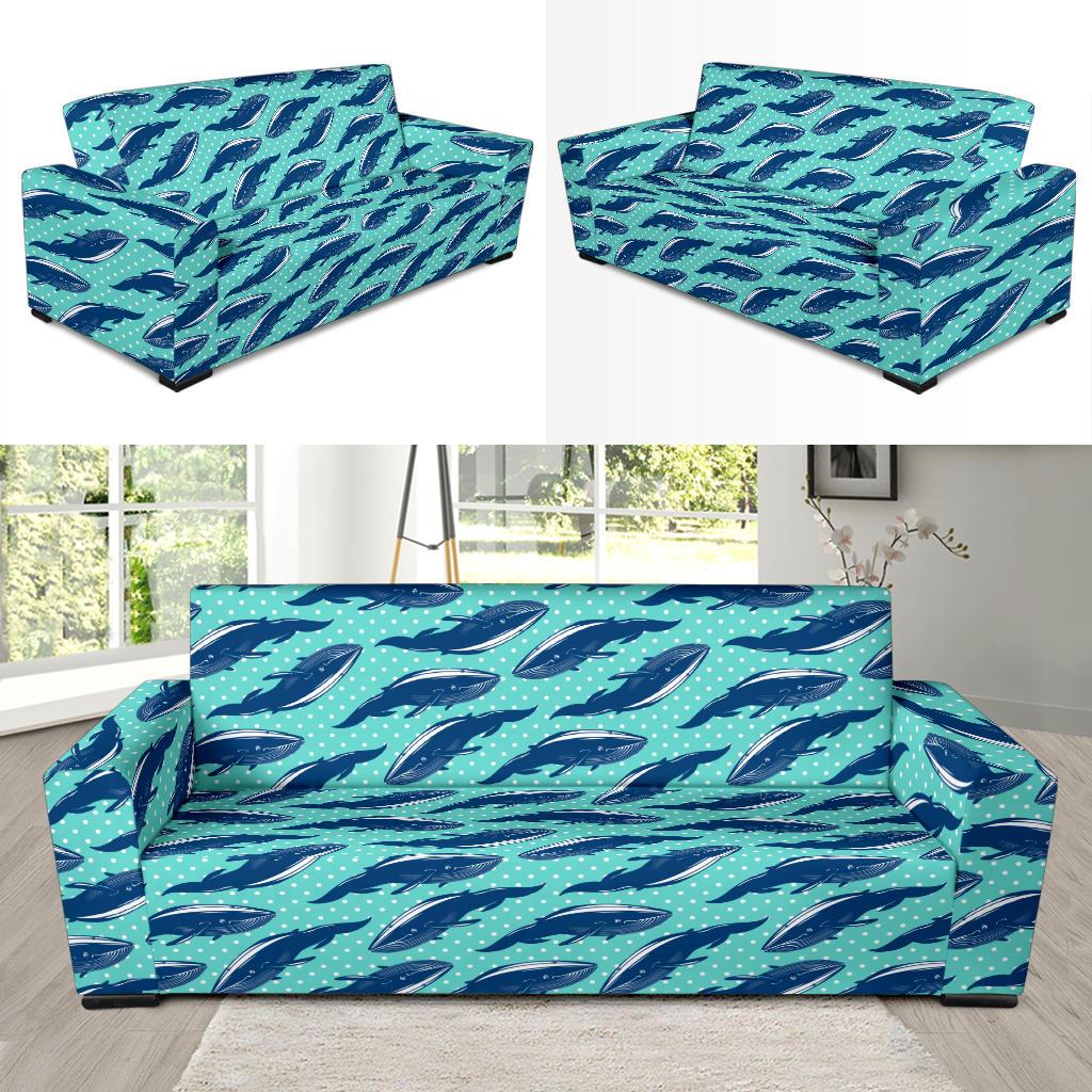 Whale Polka Dot Design Themed Print Sofa Slipcover-JTAMIGO.COM
