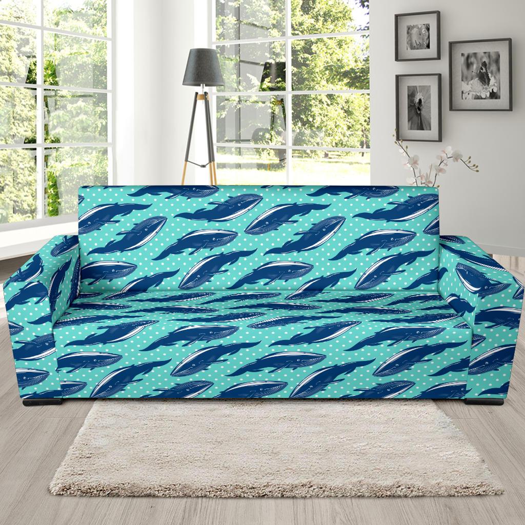 Whale Polka Dot Design Themed Print Sofa Slipcover-JTAMIGO.COM