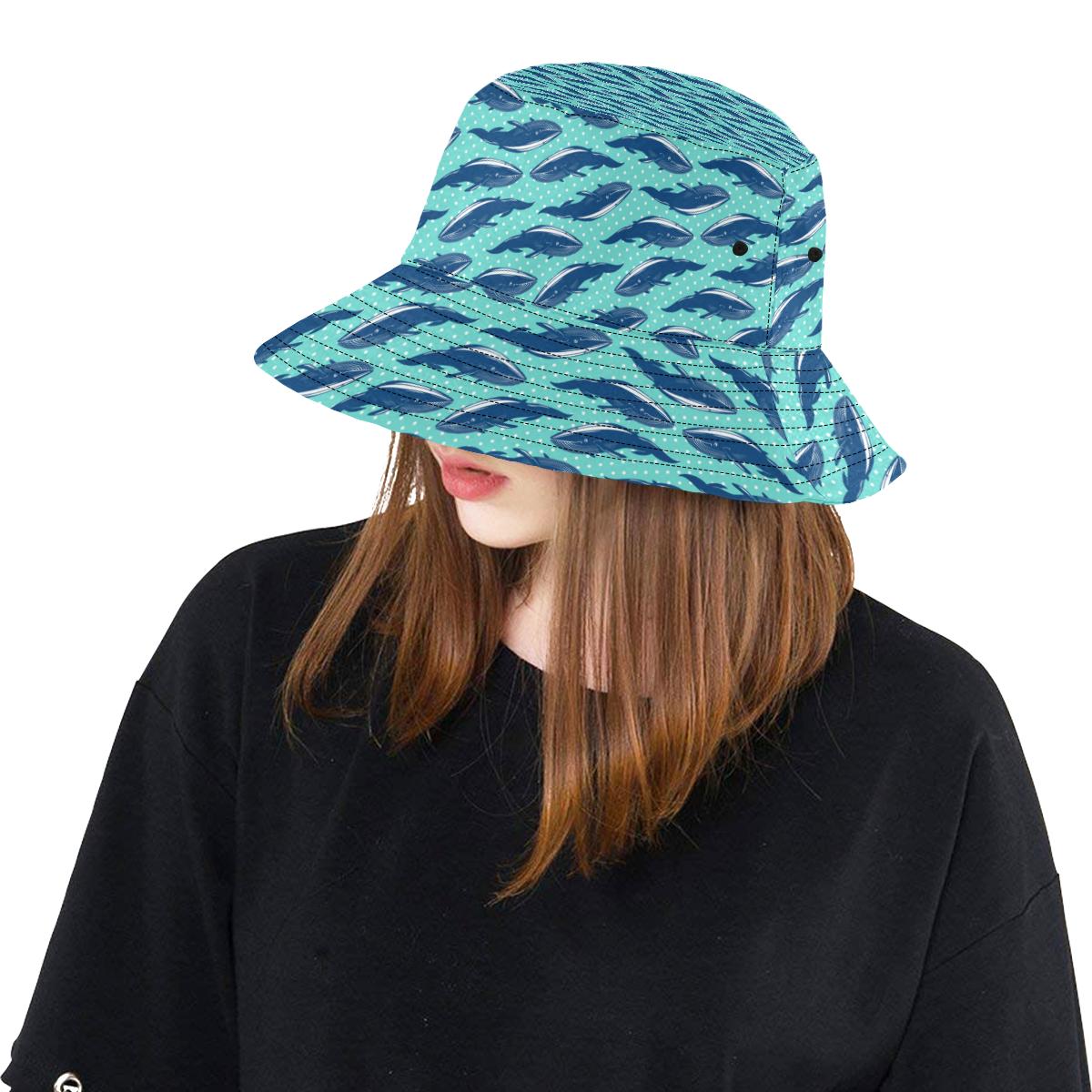 Whale Polka Dot Design Themed Print Unisex Bucket Hat