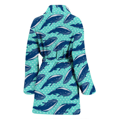 Whale Polka Dot Design Themed Print Women Bath Robe-JTAMIGO.COM