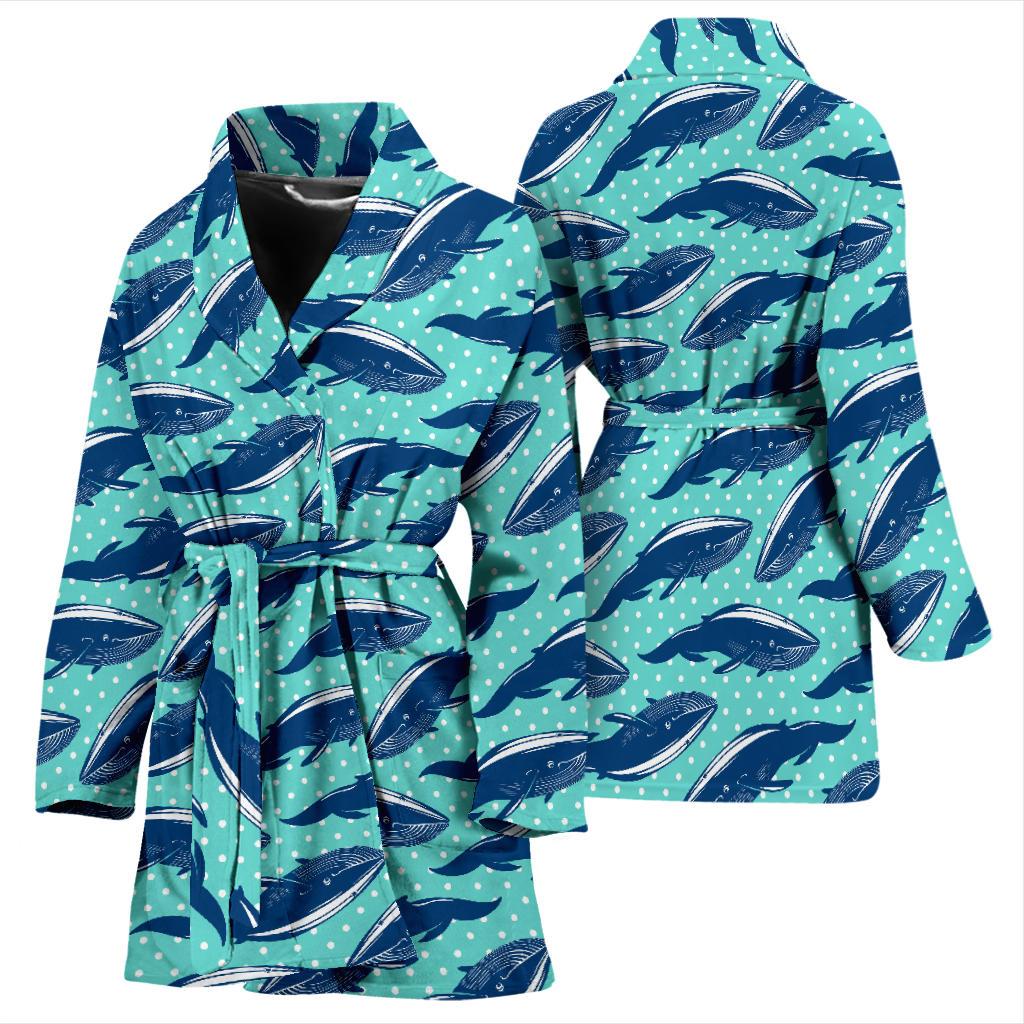 Whale Polka Dot Design Themed Print Women Bath Robe-JTAMIGO.COM