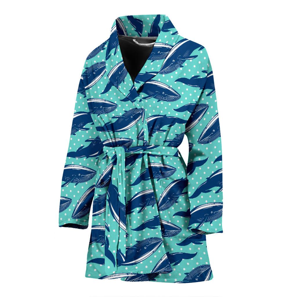 Whale Polka Dot Design Themed Print Women Bath Robe-JTAMIGO.COM