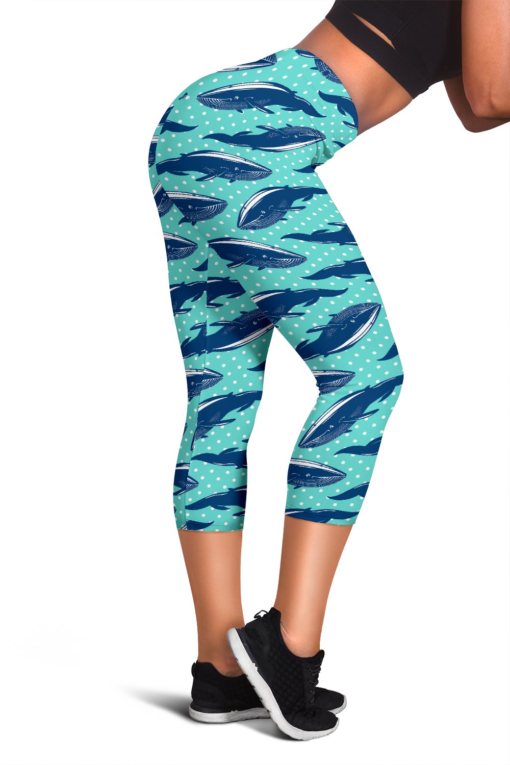 Whale Polka Dot Design Themed Print Women Capris