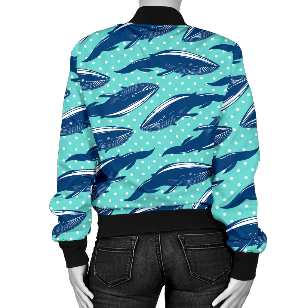 Whale Polka Dot Design Themed Print Women Casual Bomber Jacket