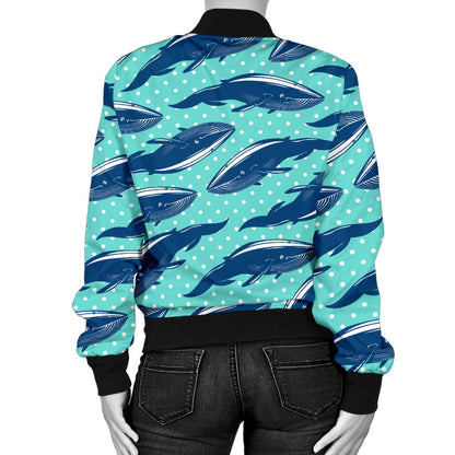 Whale Polka Dot Design Themed Print Women Casual Bomber Jacket