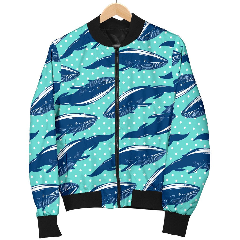 Whale Polka Dot Design Themed Print Women Casual Bomber Jacket
