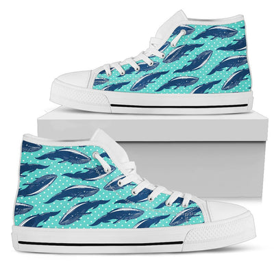 Whale Polka Dot Design Themed Print Women High Top Shoes