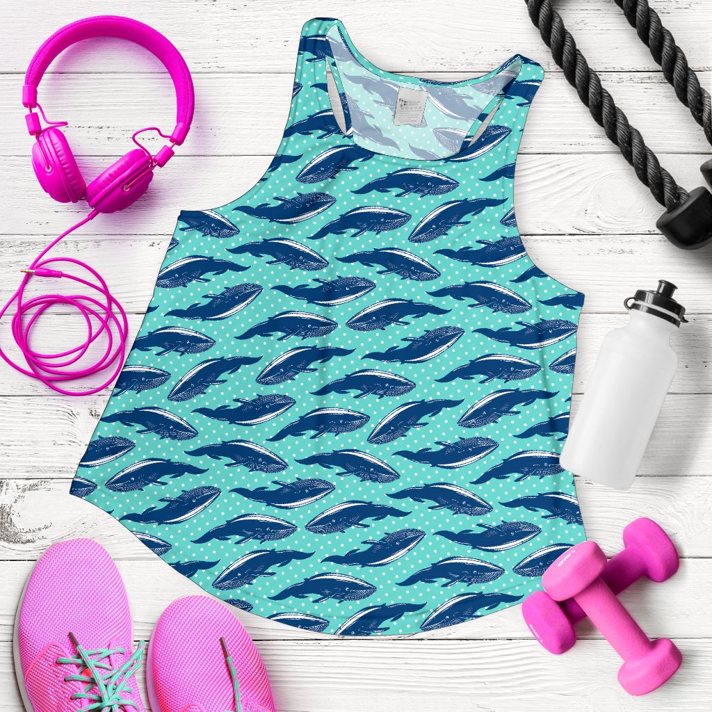 Whale Polka Dot Design Themed Print Women Racerback Tank Top