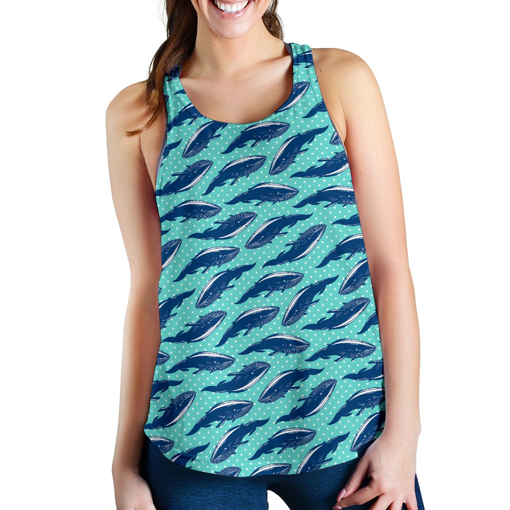 Whale Polka Dot Design Themed Print Women Racerback Tank Top