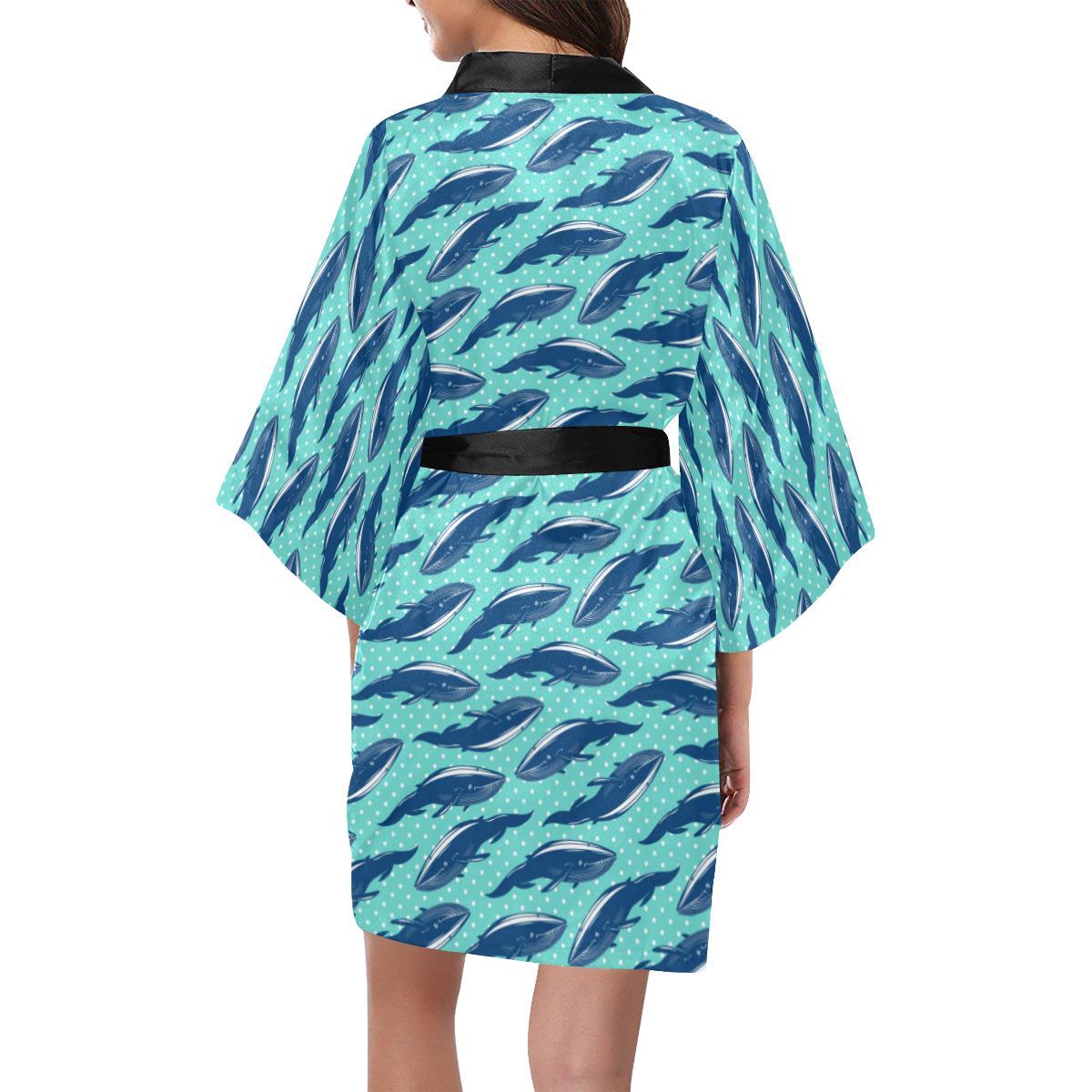 Whale Polka Dot Design Themed Print Women Short Kimono Robe