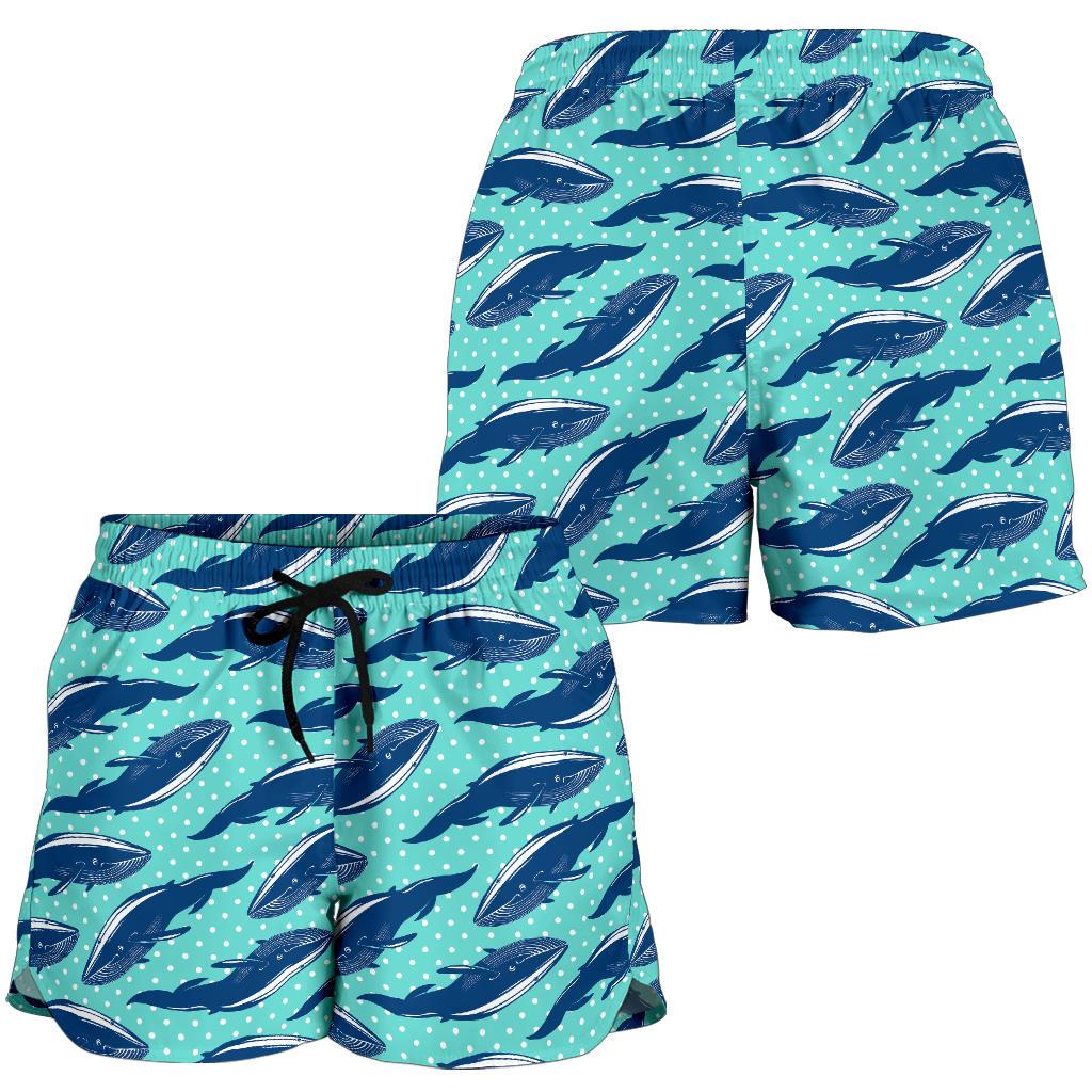 Whale Polka Dot Design Themed Print Women Shorts-JTAMIGO.COM