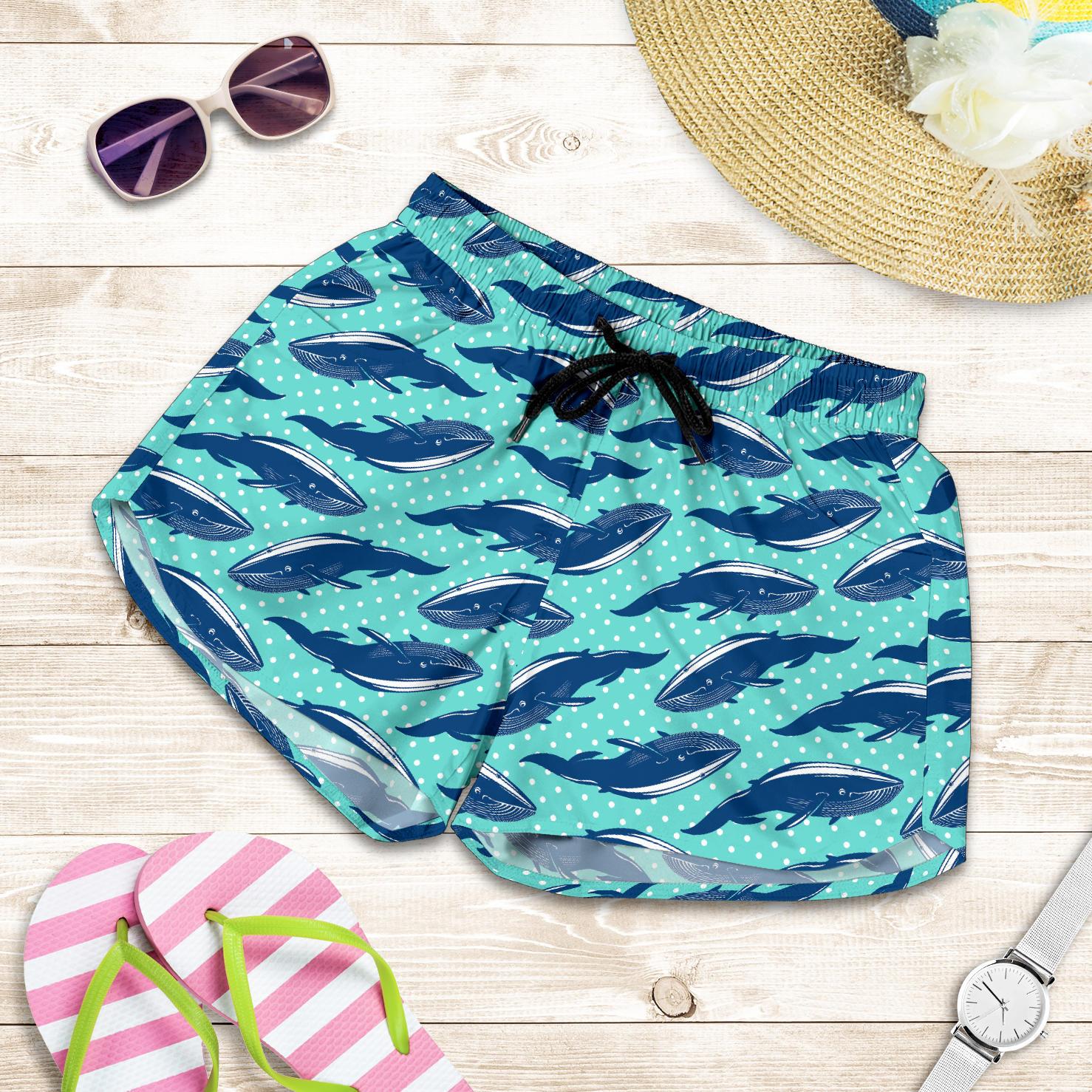 Whale Polka Dot Design Themed Print Women Shorts-JTAMIGO.COM