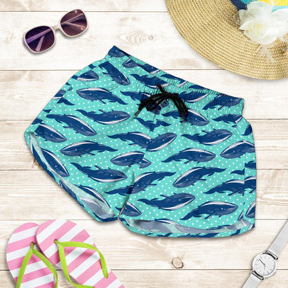 Whale Polka Dot Design Themed Print Women Shorts-JTAMIGO.COM