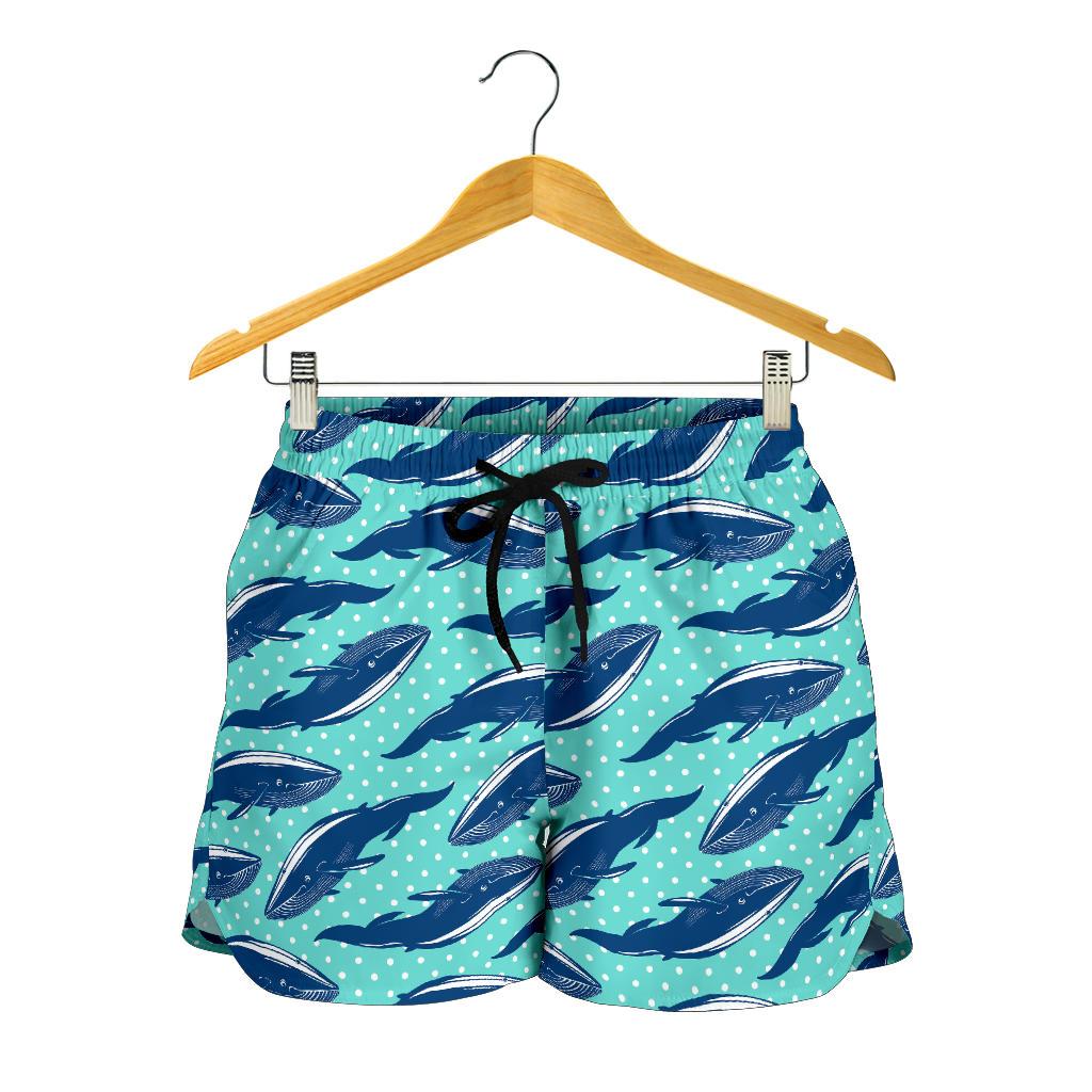 Whale Polka Dot Design Themed Print Women Shorts-JTAMIGO.COM