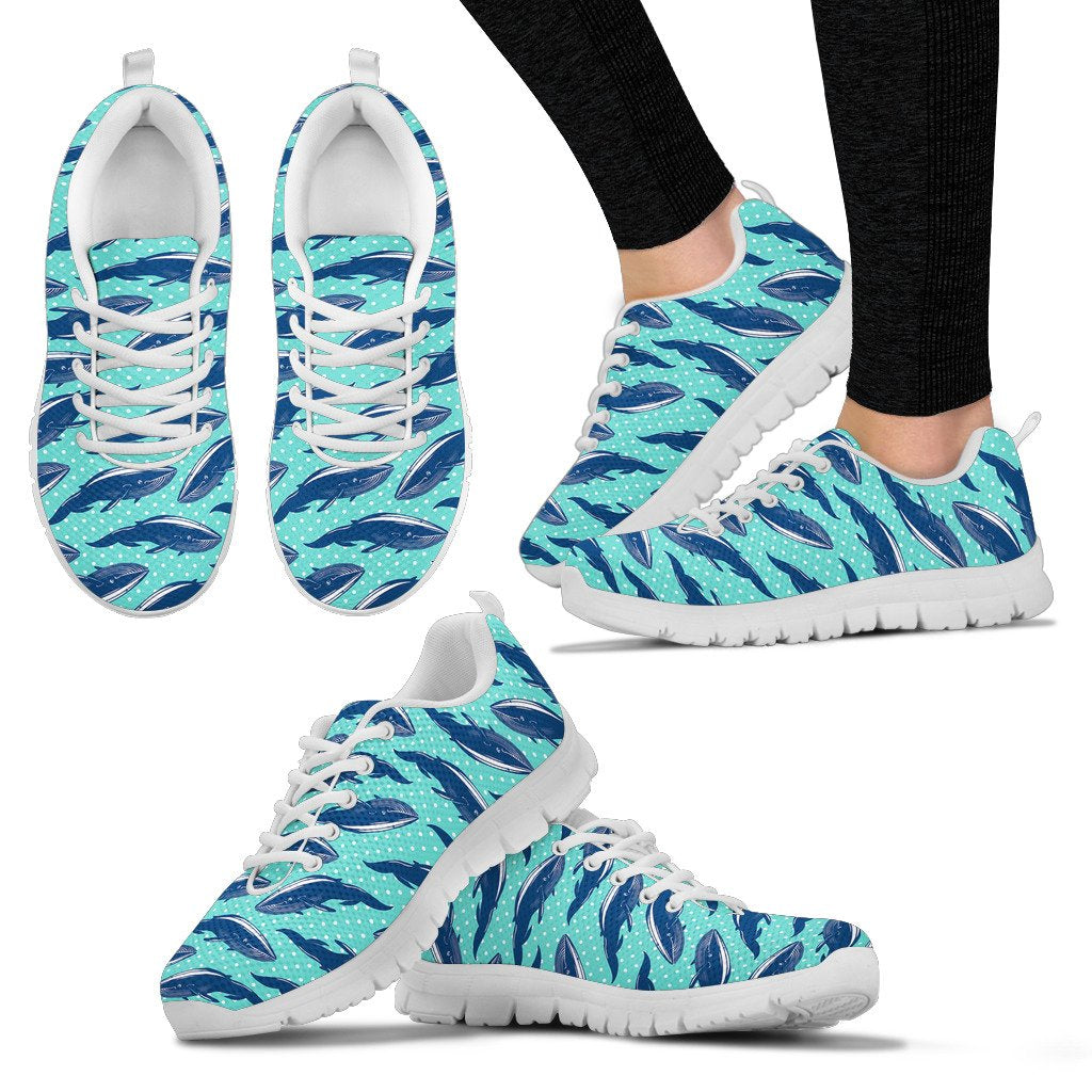 Whale Polka Dot Design Themed Print Women Sneakers Shoes