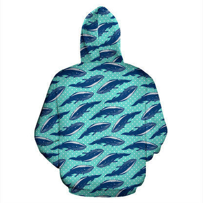 Whale Polka Dot Design Themed Print Zip Up Hoodie