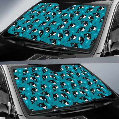 Whale Sea Design Themed Print Car Sun Shade For Windshield