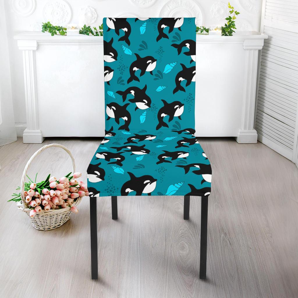 Whale Sea Design Themed Print Dining Chair Slipcover-JTAMIGO.COM
