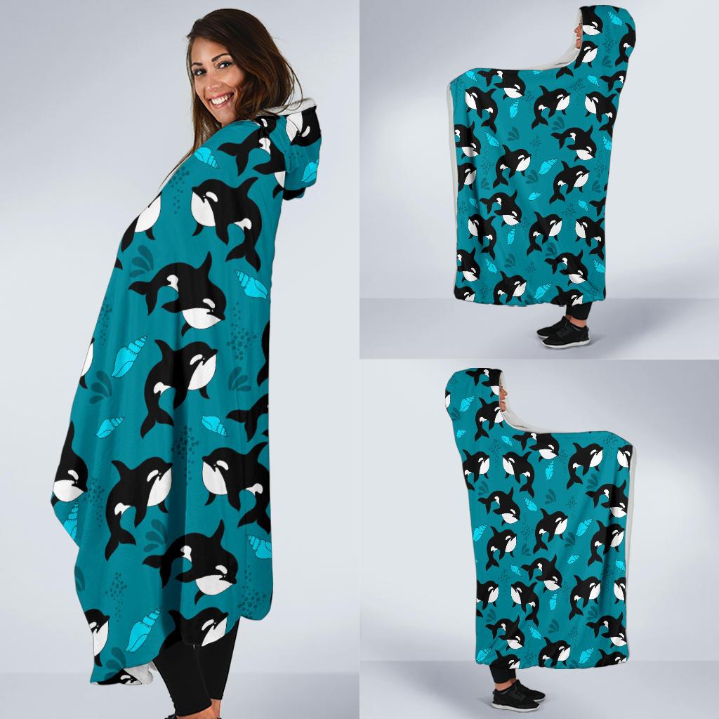 Whale Sea Design Themed Print Hooded Blanket-JTAMIGO.COM