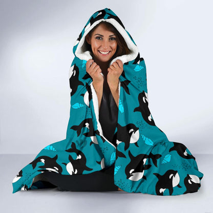 Whale Sea Design Themed Print Hooded Blanket-JTAMIGO.COM