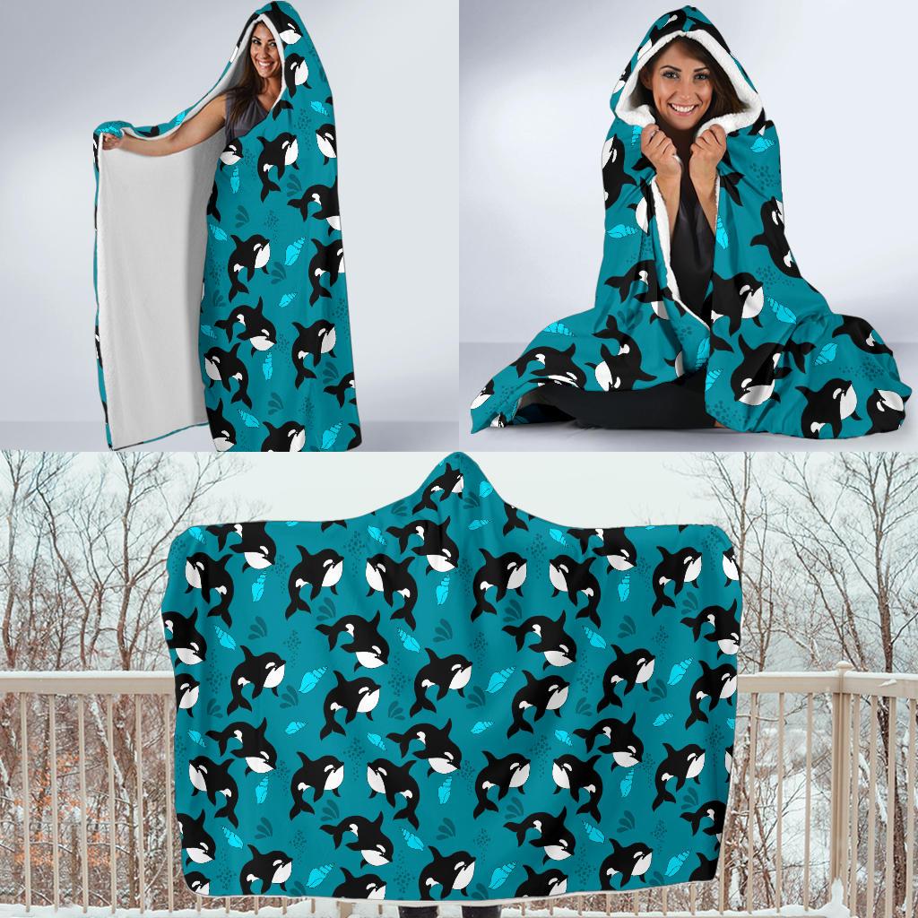 Whale Sea Design Themed Print Hooded Blanket-JTAMIGO.COM