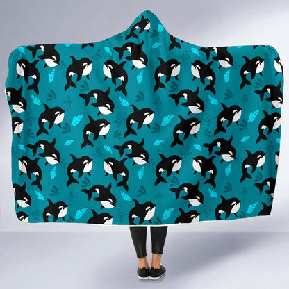 Whale Sea Design Themed Print Hooded Blanket-JTAMIGO.COM