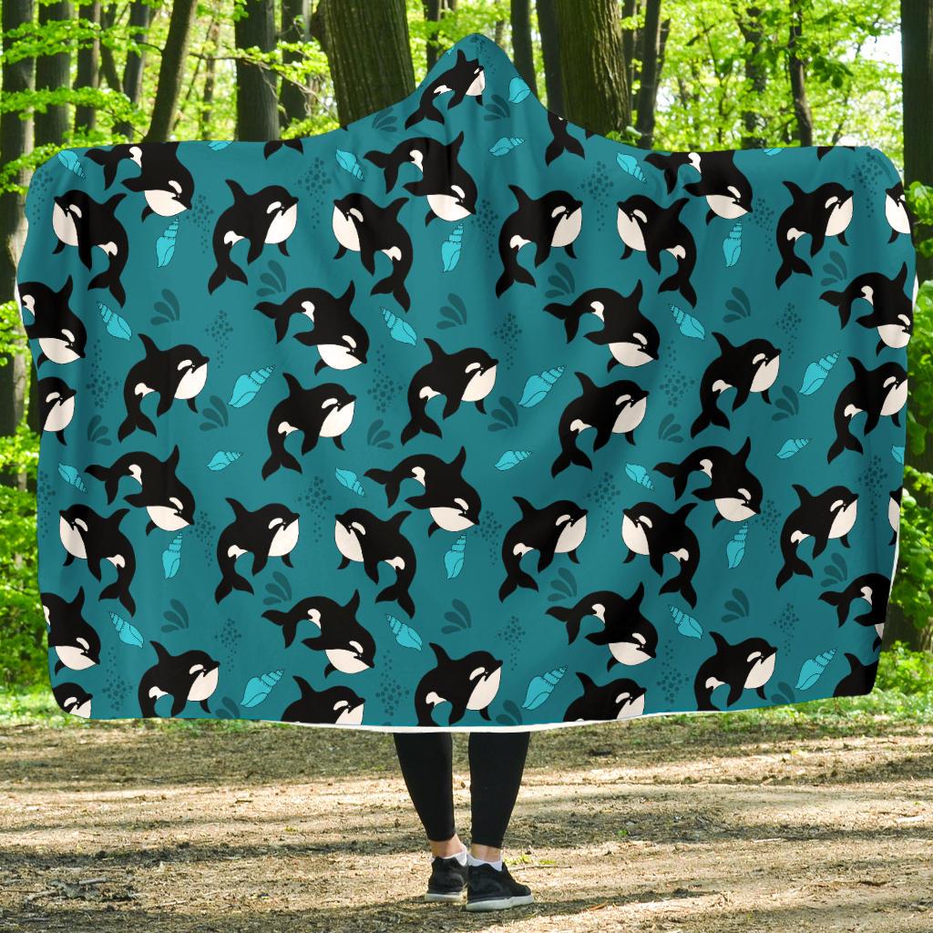 Whale Sea Design Themed Print Hooded Blanket-JTAMIGO.COM
