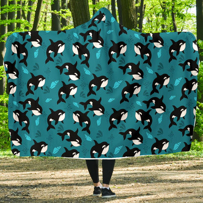 Whale Sea Design Themed Print Hooded Blanket-JTAMIGO.COM