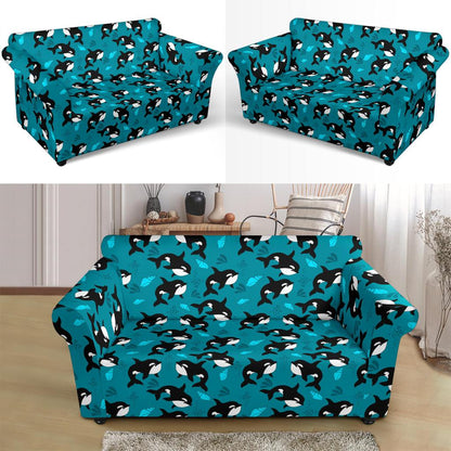 Whale Sea Design Themed Print Loveseat Slipcover-JTAMIGO.COM