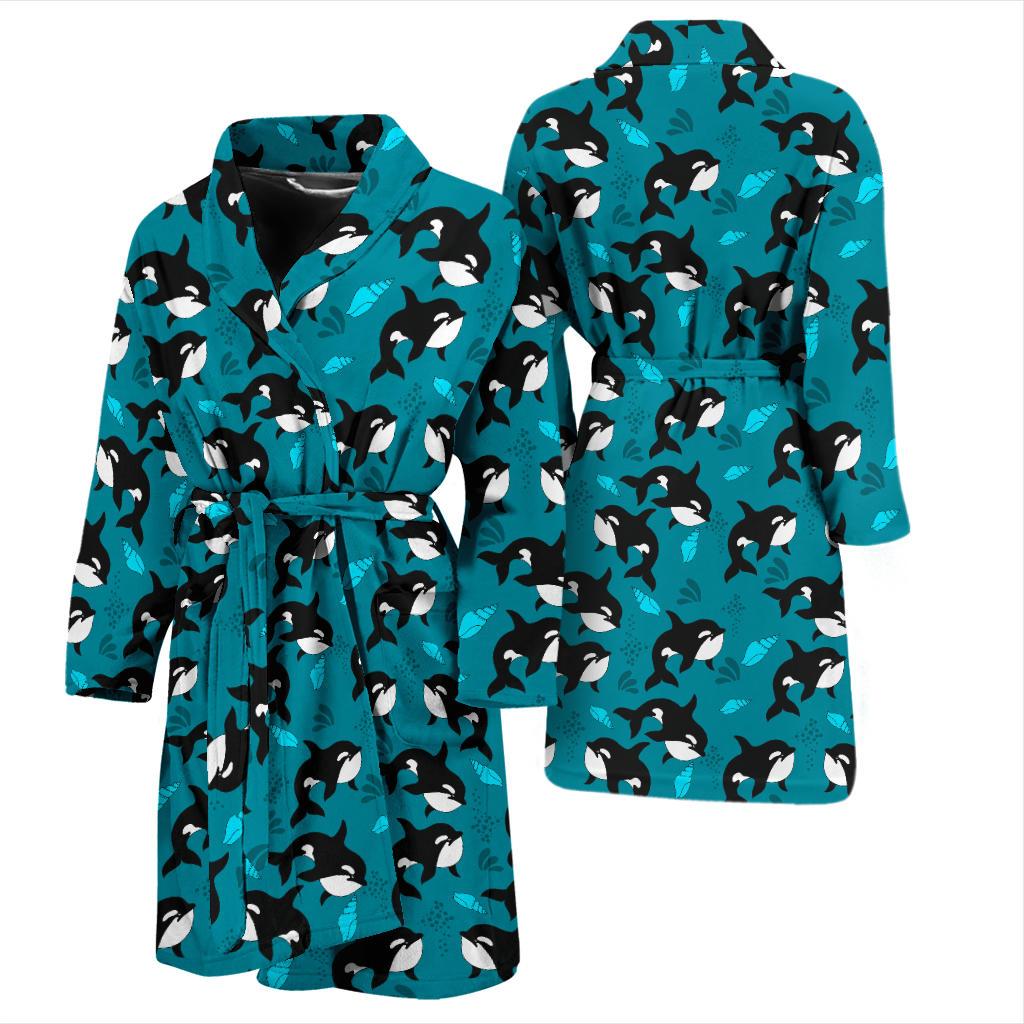 Whale Sea Design Themed Print Men Bath Robe-JTAMIGO.COM