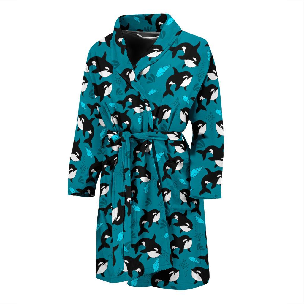 Whale Sea Design Themed Print Men Bath Robe-JTAMIGO.COM