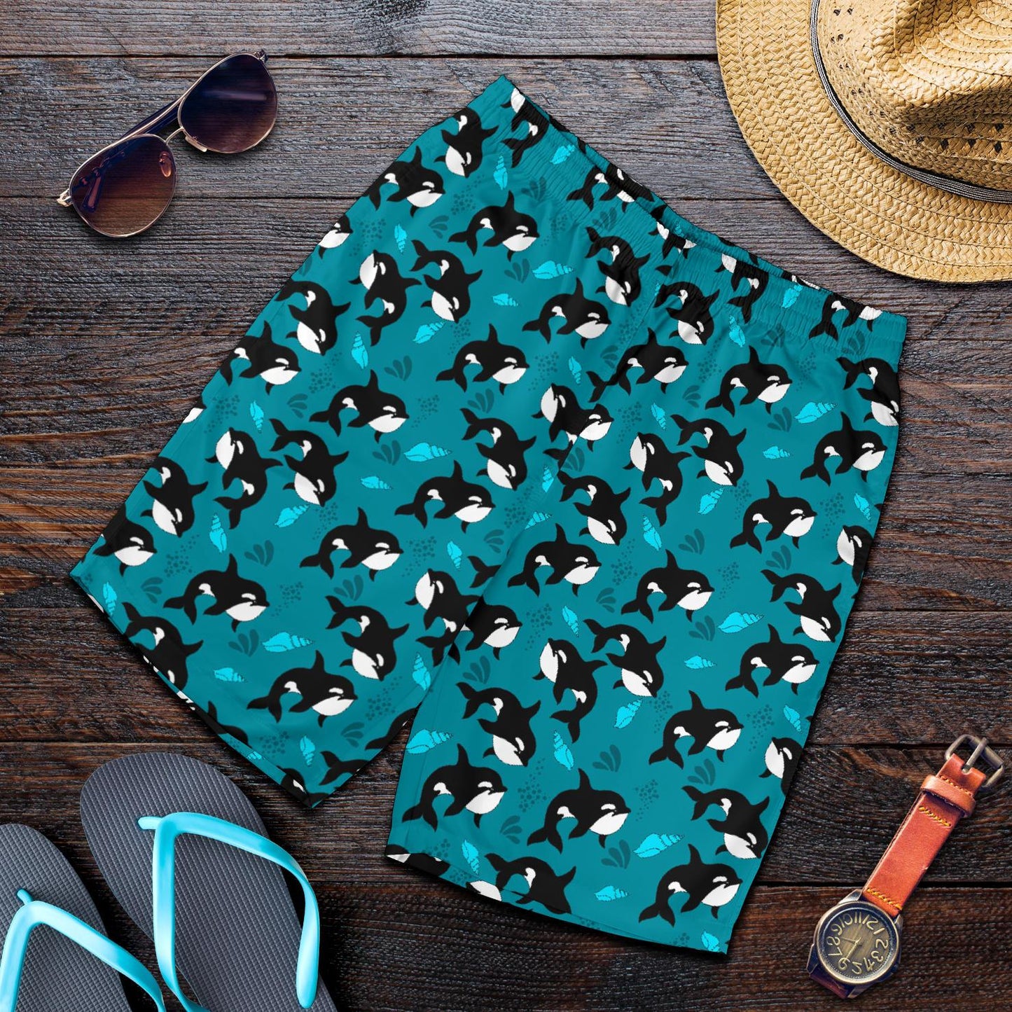 Whale Sea Design Themed Print Mens Shorts-JTAMIGO.COM