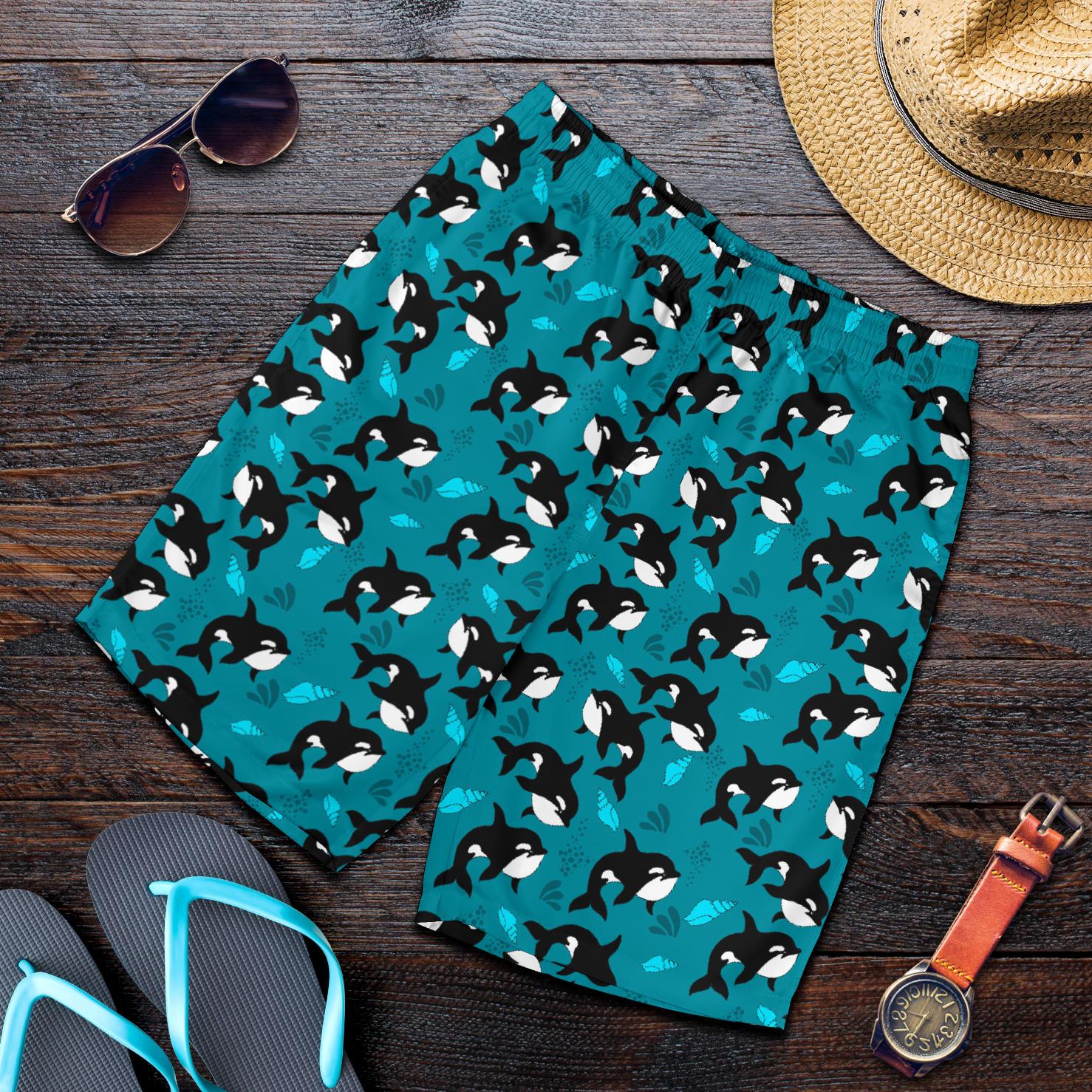 Whale Sea Design Themed Print Mens Shorts-JTAMIGO.COM