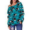 Whale Sea Design Themed Print Off Shoulder Sweatshirt