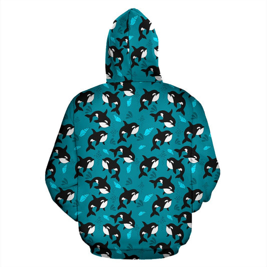 Whale Sea Design Themed Print Pullover Hoodie