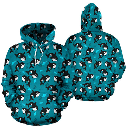 Whale Sea Design Themed Print Pullover Hoodie