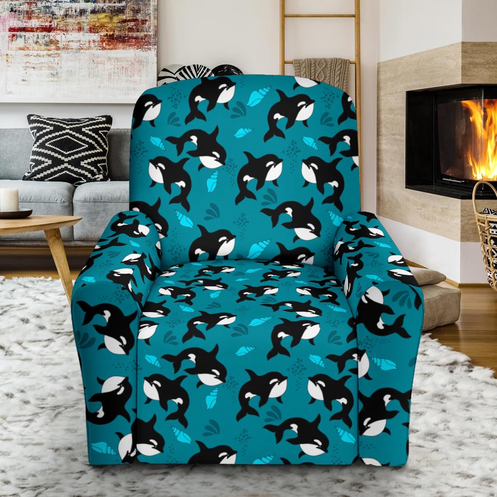 Whale Sea Design Themed Print Single Sofa Slipcover -JTAMIGO.COM