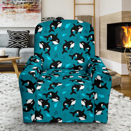Whale Sea Design Themed Print Single Sofa Slipcover -JTAMIGO.COM