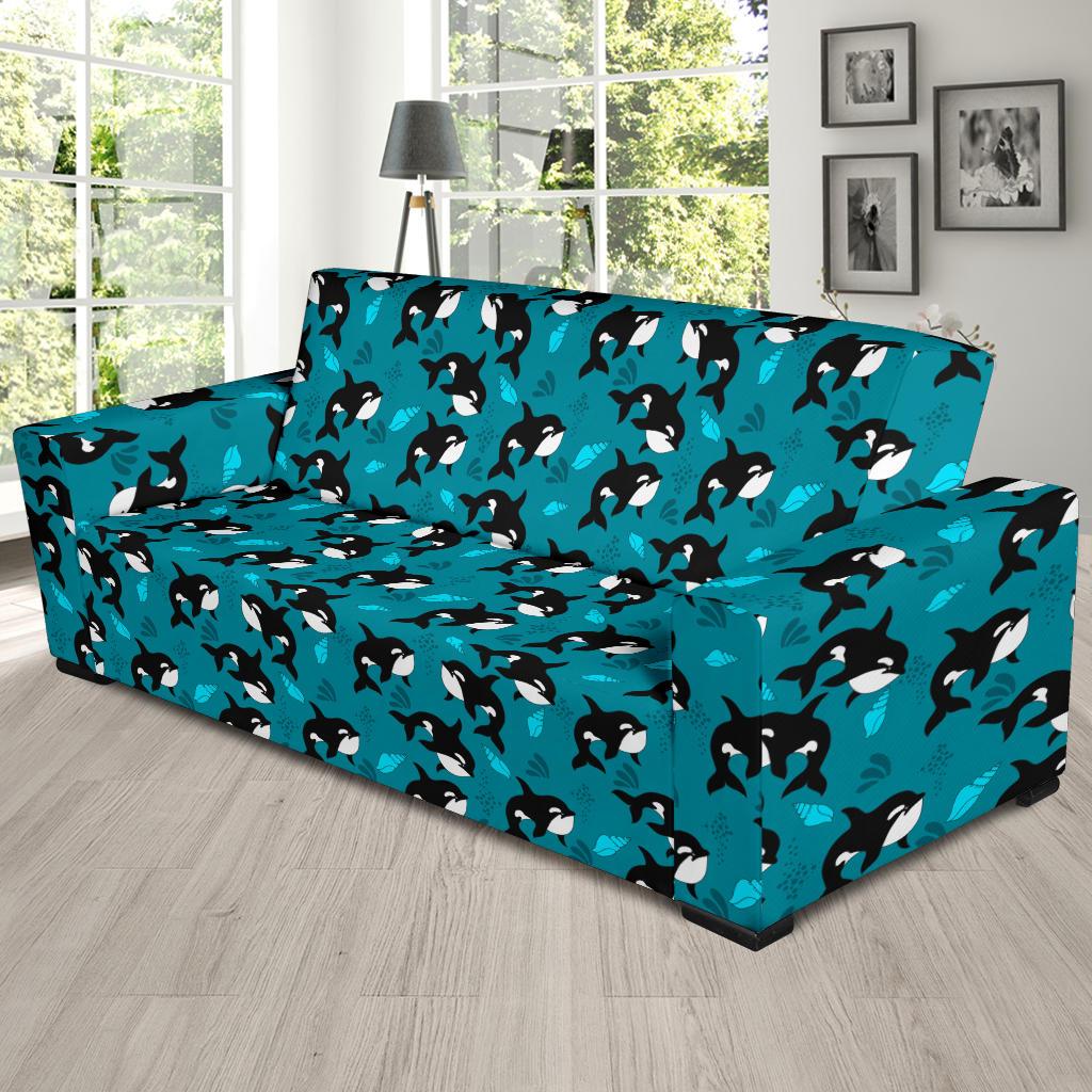 Whale Sea Design Themed Print Sofa Slipcover-JTAMIGO.COM