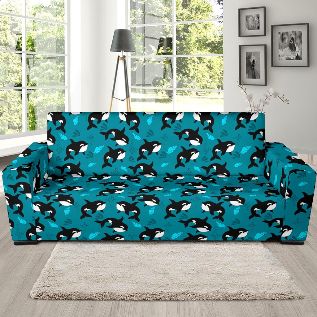 Whale Sea Design Themed Print Sofa Slipcover-JTAMIGO.COM